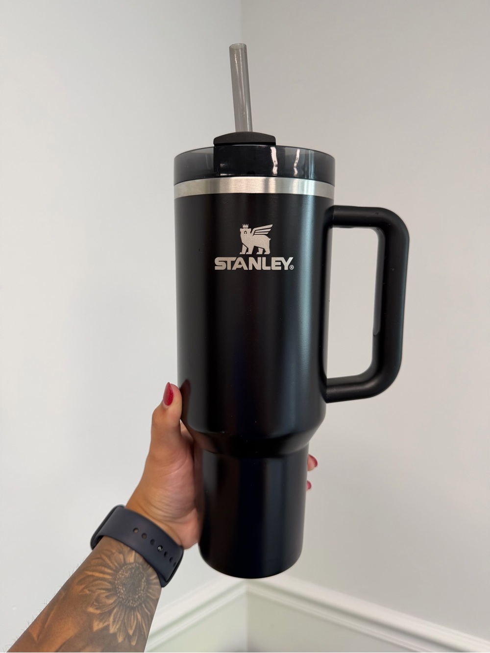 Stanley Black Insulated Tumbler with Handle and Straw